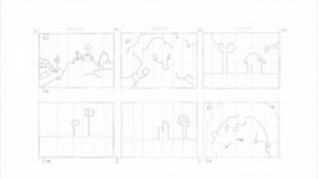 Rough storyboard sketch panels showing a short film sequence, ideal for budget AI video storyboarding with Hunyuan