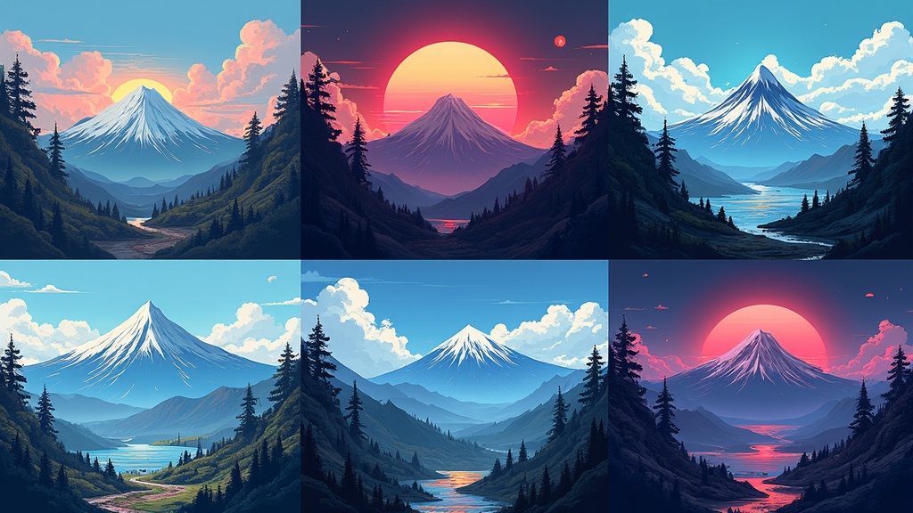 Grid showing six different AI video styles: cinematic, anime, noir, documentary, sci-fi, and watercolor