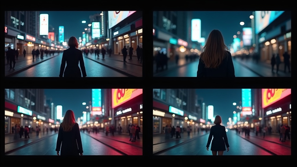 Side-by-side comparison of AI-generated video clips from different models with quality indicators