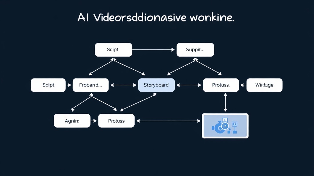 AI video production workflow showing script to storyboard to final video pipeline