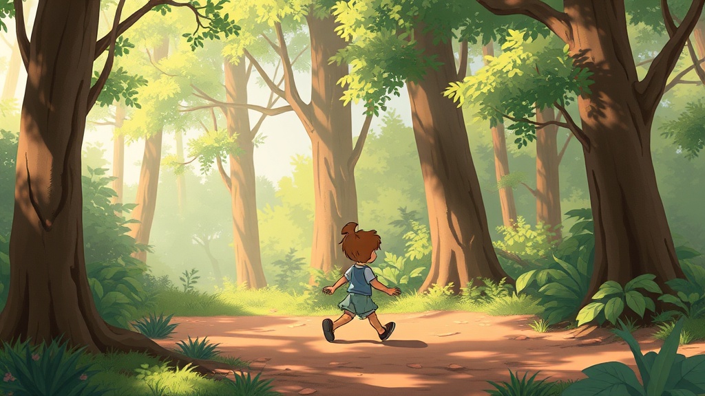 Filmaris editor showing classic animation style with hand-drawn character outlines and painted background landscape in warm golden tones