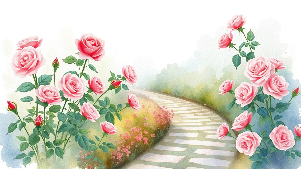 Filmaris editor showing watercolor style with soft flowing color washes and visible paper texture on a garden scene with flowers